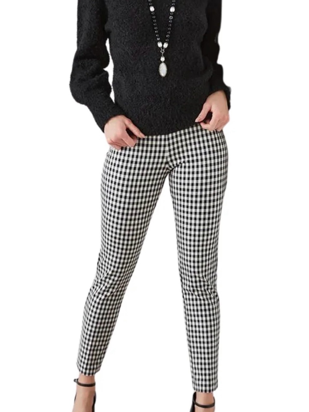 Karen Kane Piper Check Pants Women’s M Black White Gingham Slim Ankle